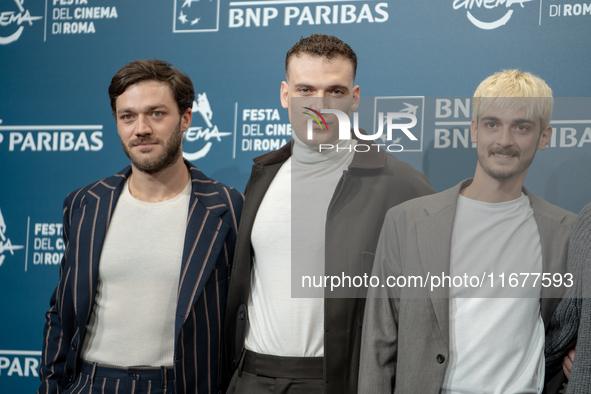 Lorenzo Richelmy and Enrico Inserra attend the ''Fino Alla Fine'' photocall during the 19th Rome Film Festival at Auditorium Parco Della Mus...