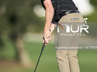 Daniel Hillier of New Zealand plays a shot on the 10th green during the Estrella Damm N.A. Andalucia Masters 2024 at Real Club de Golf Sotog...