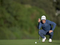 Thorbjorn Olesen of Denmark studies his shot on the 10th green during the Estrella Damm N.A. Andalucia Masters 2024 at Real Club de Golf Sot...