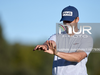 Victor Perez of France studies his shot on the 10th green during the Estrella Damm N.A. Andalucia Masters 2024 at Real Club de Golf Sotogran...