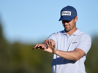 Victor Perez of France studies his shot on the 10th green during the Estrella Damm N.A. Andalucia Masters 2024 at Real Club de Golf Sotogran...