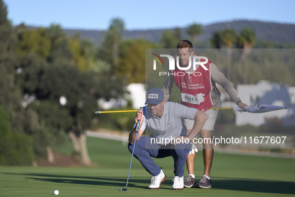 Victor Perez of France studies his shot on the 10th green during the Estrella Damm N.A. Andalucia Masters 2024 at Real Club de Golf Sotogran...