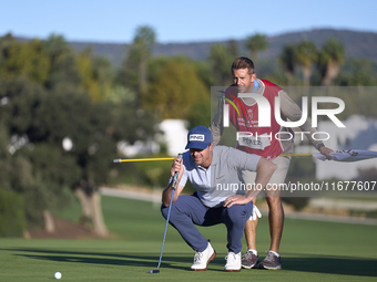 Victor Perez of France studies his shot on the 10th green during the Estrella Damm N.A. Andalucia Masters 2024 at Real Club de Golf Sotogran...