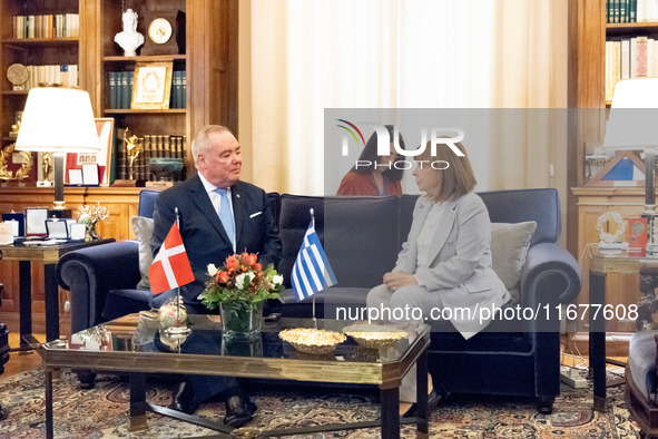 Grand Master and head of the Sovereign Military Order of Malta, Fra' John Timothy Dunlap (L), meets with the President of Greece, Katerina S...