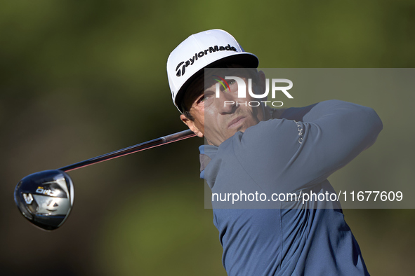 Thorbjorn Olesen of Denmark tees off on the 11th hole during the Estrella Damm N.A. Andalucia Masters 2024 at Real Club de Golf Sotogrande i...