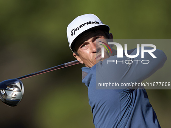 Thorbjorn Olesen of Denmark tees off on the 11th hole during the Estrella Damm N.A. Andalucia Masters 2024 at Real Club de Golf Sotogrande i...