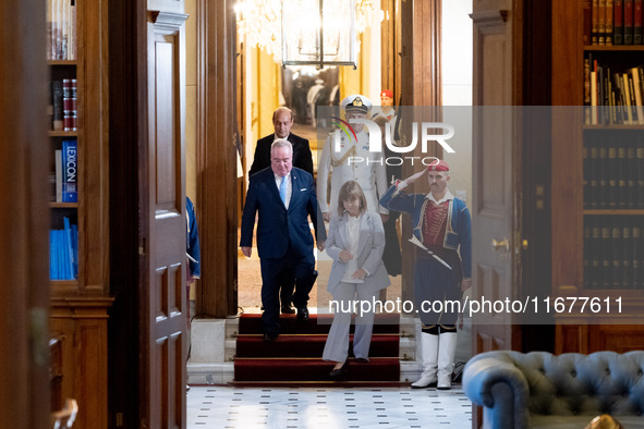 Grand Master and head of the Sovereign Military Order of Malta, Fra' John Timothy Dunlap (L), meets with the President of Greece, Katerina S...