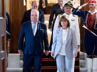 Grand Master and head of the Sovereign Military Order of Malta, Fra' John Timothy Dunlap (L), meets with the President of Greece, Katerina S...