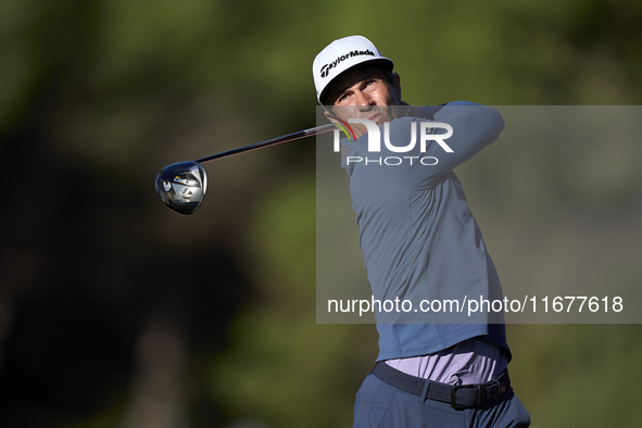 Thorbjorn Olesen of Denmark tees off on the 11th hole during the Estrella Damm N.A. Andalucia Masters 2024 at Real Club de Golf Sotogrande i...