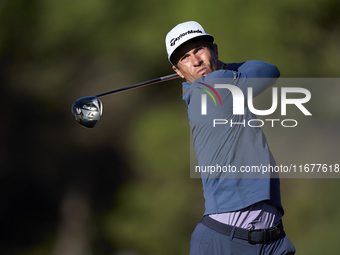 Thorbjorn Olesen of Denmark tees off on the 11th hole during the Estrella Damm N.A. Andalucia Masters 2024 at Real Club de Golf Sotogrande i...