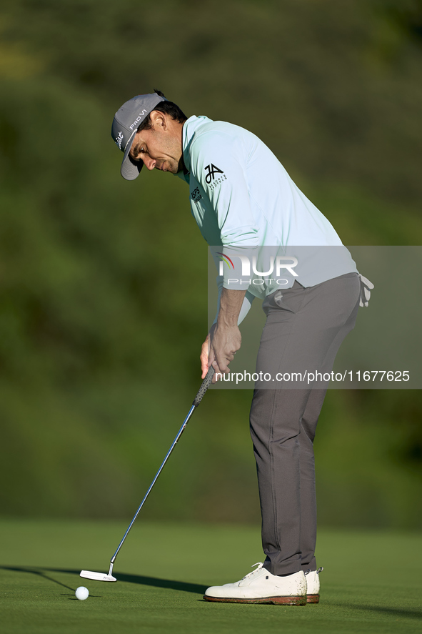 Rafa Cabrera Bello of Spain plays a shot on the 10th green during the Estrella Damm N.A. Andalucia Masters 2024 at Real Club de Golf Sotogra...