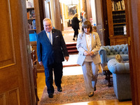 Grand Master and head of the Sovereign Military Order of Malta, Fra' John Timothy Dunlap (L), meets with the President of Greece, Katerina S...