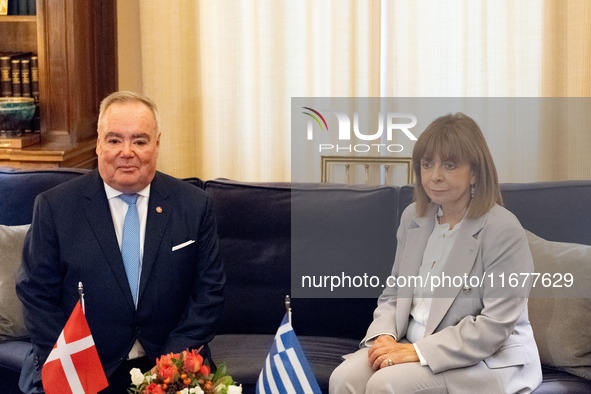 Grand Master and head of the Sovereign Military Order of Malta, Fra' John Timothy Dunlap (L), meets with the President of Greece, Katerina S...