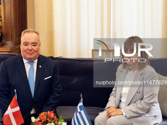 Grand Master and head of the Sovereign Military Order of Malta, Fra' John Timothy Dunlap (L), meets with the President of Greece, Katerina S...