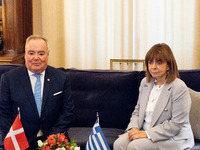 Grand Master and head of the Sovereign Military Order of Malta, Fra' John Timothy Dunlap (L), meets with the President of Greece, Katerina S...