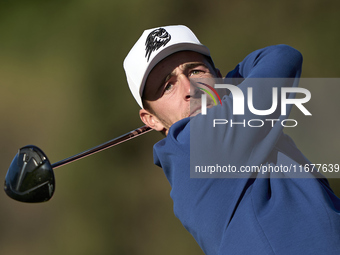 David Puig of Spain tees off on the 11th hole on day two of the Estrella Damm N.A. Andalucia Masters 2024 at Real Club de Golf Sotogrande in...