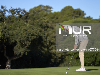 Johannes Veerman of the USA plays a shot on the 10th green during the Estrella Damm N.A. Andalucia Masters 2024 at Real Club de Golf Sotogra...