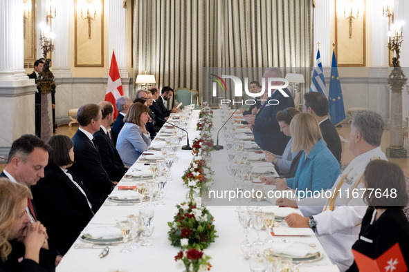 Grand Master and head of the Sovereign Military Order of Malta, Fra' John Timothy Dunlap, and the President of Greece, Katerina Sakellaropou...