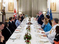 Grand Master and head of the Sovereign Military Order of Malta, Fra' John Timothy Dunlap, and the President of Greece, Katerina Sakellaropou...