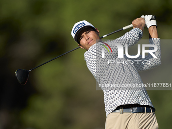 Johannes Veerman of the USA tees off on the 11th hole during the Estrella Damm N.A. Andalucia Masters 2024 at Real Club de Golf Sotogrande i...