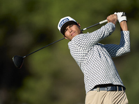 Johannes Veerman of the USA tees off on the 11th hole during the Estrella Damm N.A. Andalucia Masters 2024 at Real Club de Golf Sotogrande i...