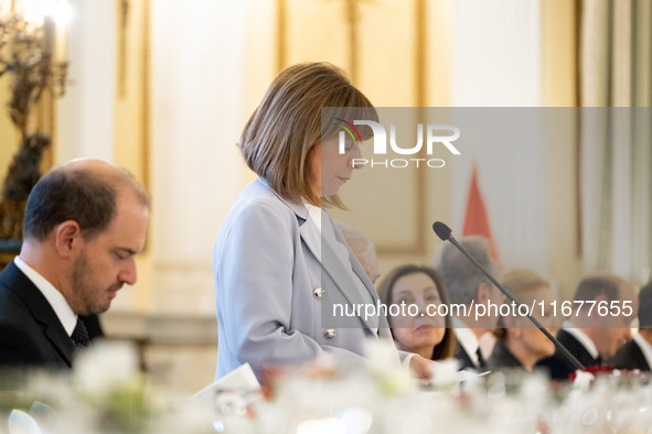 The President of Greece, Katerina Sakellaropoulou, gives a speech during the official dinner hosted by the President of the Republic to welc...