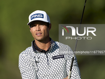 Johannes Veerman of the USA tees off on the 11th hole during the Estrella Damm N.A. Andalucia Masters 2024 at Real Club de Golf Sotogrande i...