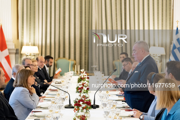 Grand Master and head of the Sovereign Military Order of Malta, Fra' John Timothy Dunlap, gives a speech during the official dinner hosted b...