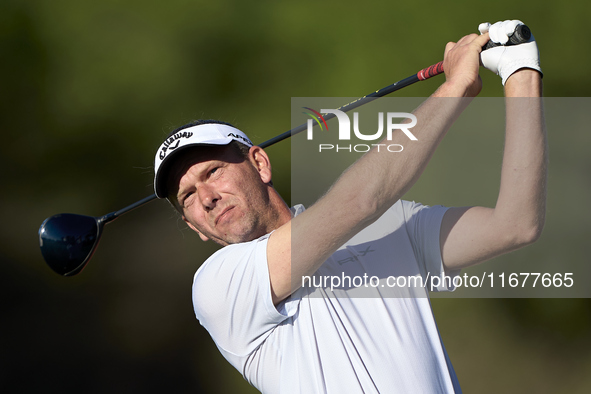 Marcel Siem of Germany tees off on the 11th hole during the Estrella Damm N.A. Andalucia Masters 2024 at Real Club de Golf Sotogrande in San...