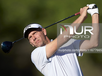 Marcel Siem of Germany tees off on the 11th hole during the Estrella Damm N.A. Andalucia Masters 2024 at Real Club de Golf Sotogrande in San...