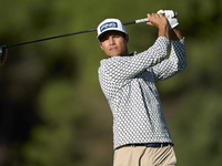 Johannes Veerman of the USA tees off on the 11th hole during the Estrella Damm N.A. Andalucia Masters 2024 at Real Club de Golf Sotogrande i...