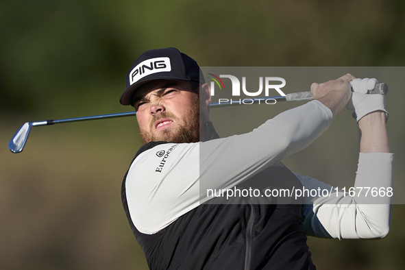 Dan Bradbury of England tees off on the 12th hole during the Estrella Damm N.A. Andalucia Masters 2024 at Real Club de Golf Sotogrande in Sa...