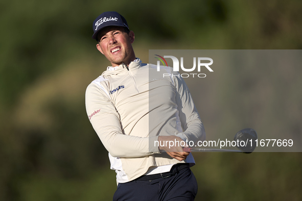 Niklas Norgaard of Denmark tees off on the 11th hole during the Estrella Damm N.A. Andalucia Masters 2024 at Real Club de Golf Sotogrande in...