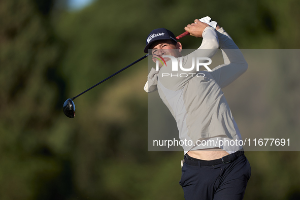 Niklas Norgaard of Denmark tees off on the 11th hole during the Estrella Damm N.A. Andalucia Masters 2024 at Real Club de Golf Sotogrande in...