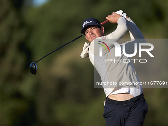 Niklas Norgaard of Denmark tees off on the 11th hole during the Estrella Damm N.A. Andalucia Masters 2024 at Real Club de Golf Sotogrande in...