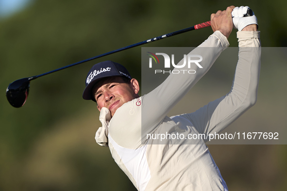 Niklas Norgaard of Denmark tees off on the 11th hole during the Estrella Damm N.A. Andalucia Masters 2024 at Real Club de Golf Sotogrande in...