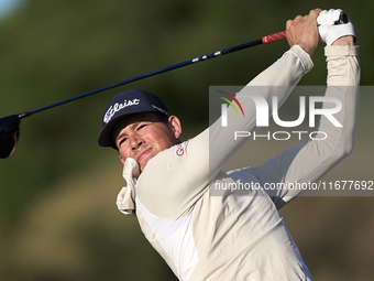 Niklas Norgaard of Denmark tees off on the 11th hole during the Estrella Damm N.A. Andalucia Masters 2024 at Real Club de Golf Sotogrande in...