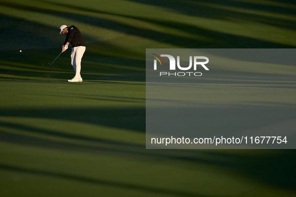 Matthew Baldwin of England plays his second shot on the 10th hole on day two of the Estrella Damm N.A. Andalucia Masters 2024 at Real Club d...