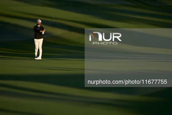 Matthew Baldwin of England plays his second shot on the 10th hole on day two of the Estrella Damm N.A. Andalucia Masters 2024 at Real Club d...