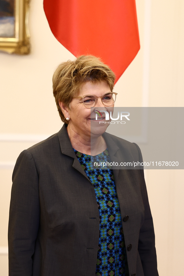 President of Switzerland Viola Amherd during her meeting with Marshal of the Sejm Szymon Holownia at Polish Parliament in Warsaw Poland on O...