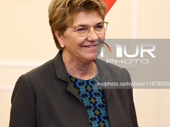 President of Switzerland Viola Amherd during her meeting with Marshal of the Sejm Szymon Holownia at Polish Parliament in Warsaw Poland on O...