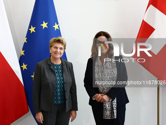 President of Switzerland Viola Amherd and Marshal of the Senate Malgorzata Kidawa-Blonska during their meeting at Polish Parliament in Warsa...