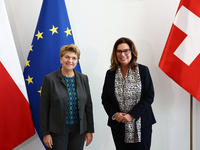 President of Switzerland Viola Amherd and Marshal of the Senate Malgorzata Kidawa-Blonska during their meeting at Polish Parliament in Warsa...