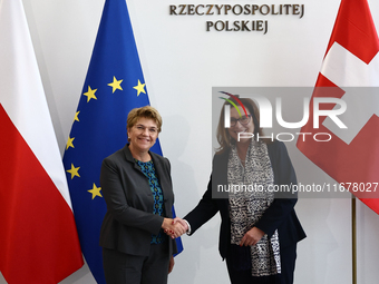 President of Switzerland Viola Amherd and Marshal of the Senate Malgorzata Kidawa-Blonska during their meeting at Polish Parliament in Warsa...