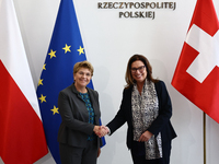 President of Switzerland Viola Amherd and Marshal of the Senate Malgorzata Kidawa-Blonska during their meeting at Polish Parliament in Warsa...