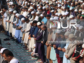 Kashmiri Muslim devotees offer prayers at the shrine of Sufi saint Sheikh Syed Abdul Qadir Jeelani, marking the last Friday of 'urs', or the...