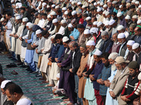 Kashmiri Muslim devotees offer prayers at the shrine of Sufi saint Sheikh Syed Abdul Qadir Jeelani, marking the last Friday of 'urs', or the...