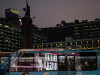 People are inside a bus during rush hour ahead of the presidential inauguration in Jakarta, Indonesia, on October 18, 2024. Prabowo and Gibr...