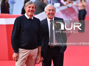 Piero Gros and Gustavo Thoeni attend the ''LA VALANGA AZZURRA'' red carpet during the 19th Rome Film Festival at Auditorium Parco Della Musi...