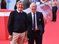 Piero Gros and Gustavo Thoeni attend the ''LA VALANGA AZZURRA'' red carpet during the 19th Rome Film Festival at Auditorium Parco Della Musi...